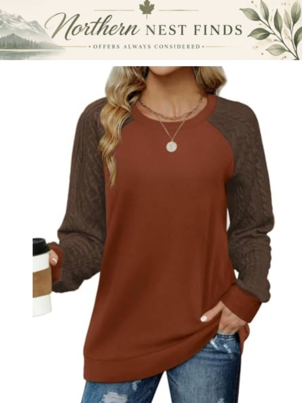 Women's Crewneck Cable Knit Long Sleeve Lightweight Sweatshirt Pullover